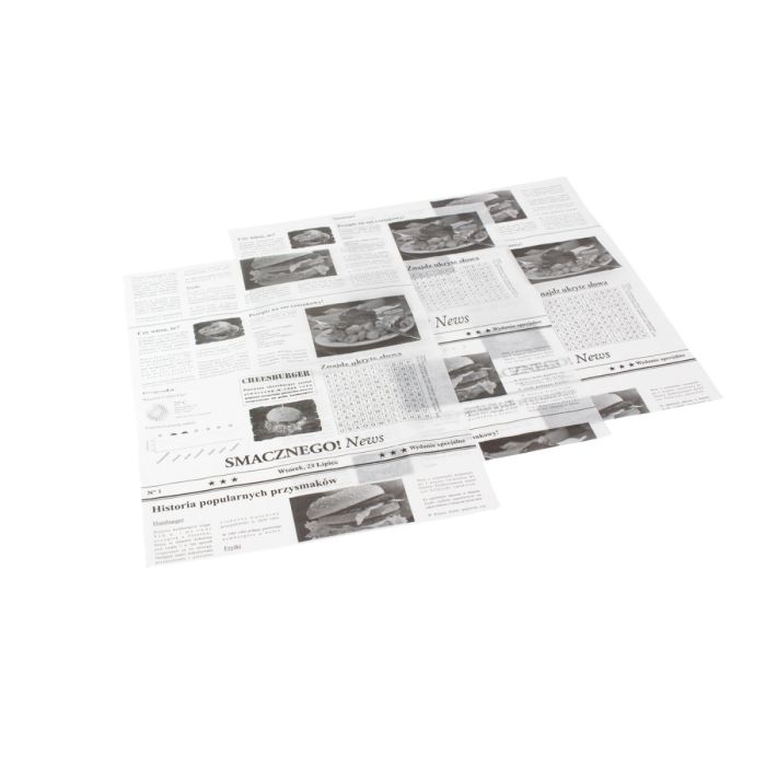 Omslagspapper 22+8PE 30x40cm vitt op.1000 ark, bestruket, tryckt GAZETA