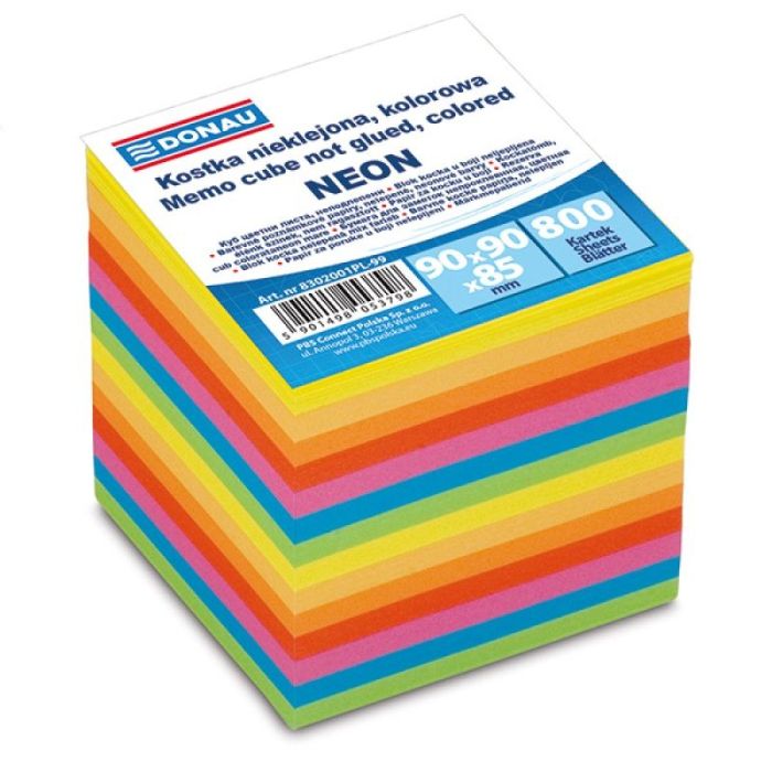 Note Cube Refill Cards DONAU, 90x90x90mm, ca 700cards, assorted colours