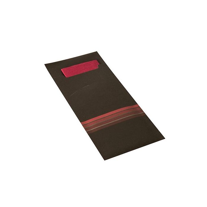 Etui-koperta na sztućce, 20 x 8,5 cm, opakowanie 520 szt.,"Stripes" kolor czarny/bordowy