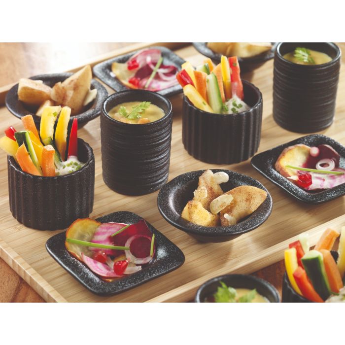 Finger food porcelana talerzyk kwadratowy 69x69mm czarny, op.24szt. (k/9)