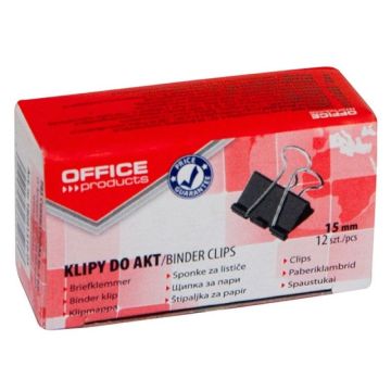Clips for documents, OFFICE PRODUCTS, 15 mm, 12 pcs, black