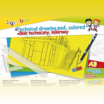 Technical drawing pad, GIMBOO, A3, 10 sheets, 150gsm, assorted colours