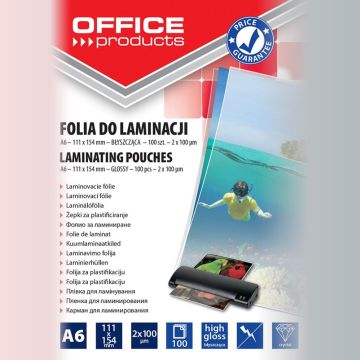 Folia do laminowania OFFICE PRODUCTS, A6, 2x100mikr., błyszcząca, 100szt., transparentna