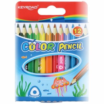 Kredki ołówkowe KEYROAD Mini, trójkątne, 12szt., mix kolorów