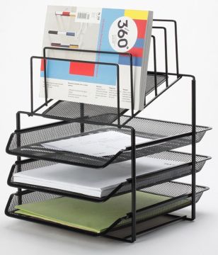 Desktop set Q-CONNECT Office Set, metal, with document sorter, 3 trays, black