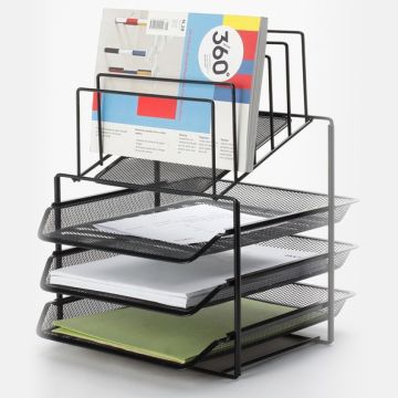 Desktop set Q-CONNECT Office Set, metal, with document sorter, 3 trays, black