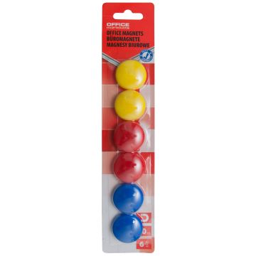 Display Magnets OFFICE PRODUCTS, round, diameter 30mm, 6pcs, blister, assorted colors