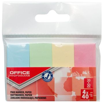 Filing Index Tabs OFFICE PRODUCTS, paper, 20x50 mm, 4x40 tabs, polybag, pastel assorted colors