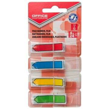 Filing Index Tabs OFFICE PRODUCTS, PP, 12x43 mm, 4x24 tabs, blister, assorted colors