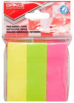 Filing Index Tabs OFFICE PRODUCTS, paper, 26x76 mm, 3x100 tabs, polybag, assorted colors