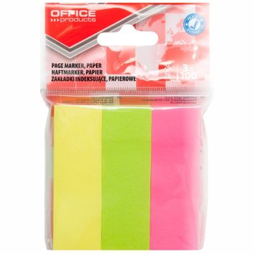 Filing Index Tabs OFFICE PRODUCTS, paper, 26x76 mm, 3x100 tabs, polybag, assorted colors