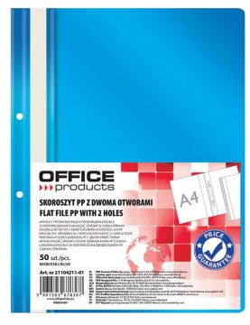 Skoroszyt OFFICE PRODUCTS, PP, A4, 2 otw ory, 100/170mikr., wpinany, niebieski