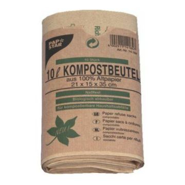Waste bags 10l from paper, 10 pcs 35cm x 21cm x 15cm, brown (k/10)