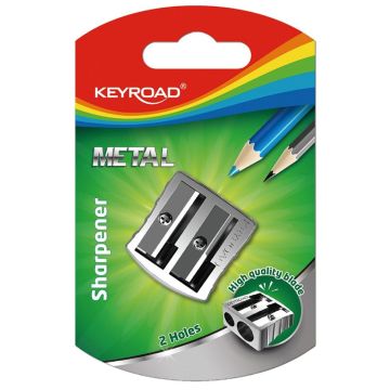 Pencil sharpener KEYROAD, aluminium, double, silver