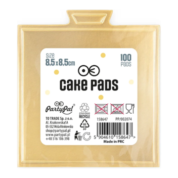 Gold-coloured single-portion base, 8.5 cm diameter, pack of 100 (12 packs)