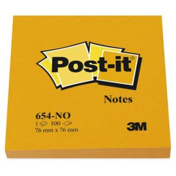 Sticky notes pad POST-IT® (654N), 76x76mm, 1x100 sheets, bright orange