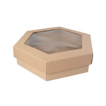 Premium corrugated box with window 260x260x90mm, pack of 10 pcs. TnG (hexagonal)