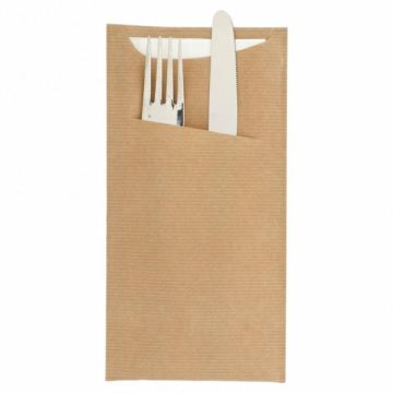 Etui na sztućce kraft z białą serwetką 11,2x22,5cm op. 100 sztuk