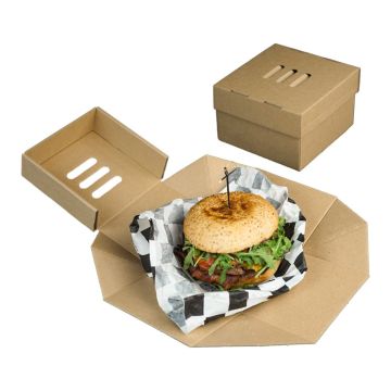 Pudełko BURGER XL rozkładane 13x13x10cm brązowe, op.100szt. TnG