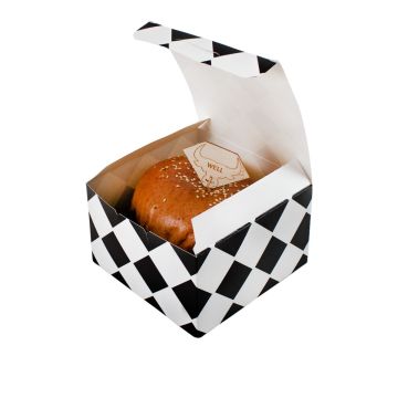 Pudełko HAMBURGER KRATKA CZARNA 140x140x96mm, op.100szt, TnP