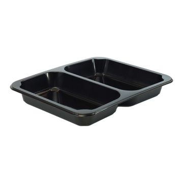 Sealing catering container two-compartment black PP 710 ml
