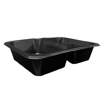 Sealing catering container two-compartment black PP 1150 ml