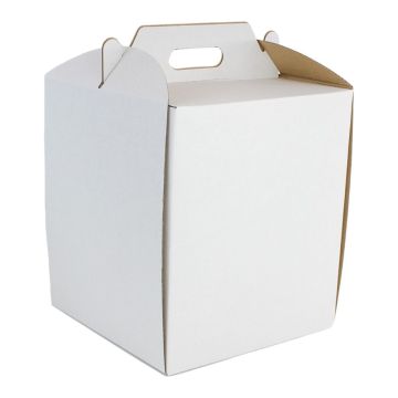 Cake box with handle 26x26x30cm white and brown, 10pcs, tall, TnP