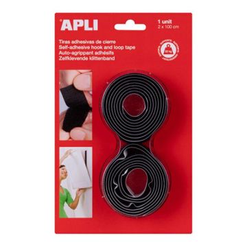 Adhesive Tape with Velcro APLI 20mm, 1m, black, pack of 2 pcs.