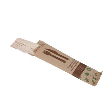 Konfekcja drewniana 2 papierek op.300 szt. nóż+widelec+serwetka, TnG