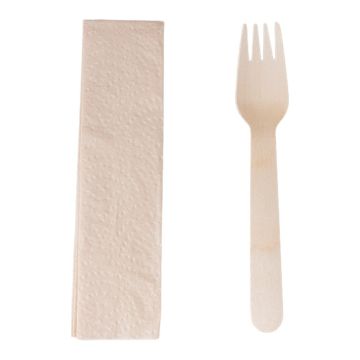 Wooden Set, 5 wrappers, pack of 350, fork + napkin