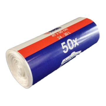 HDPE waste bags white 30l clear 49x60cm, thickness 6 microns - hotel rolls 50 pieces