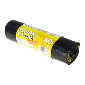LDPE Waste Bags 60l (15 bags) with EKO+ TnC strap BLACK (k/24)