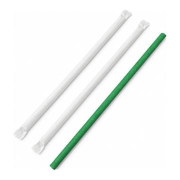 Słomki papierowe śr.6mm dł.19,7cm ZIELONE w papierku, op.250zt. (k/14) TnG