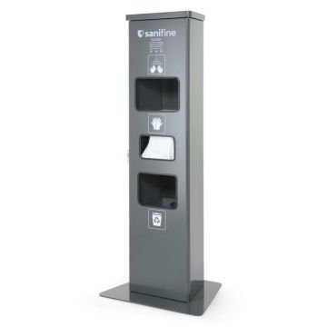 Hand sanitiser station with automatic dispenser and waste bin