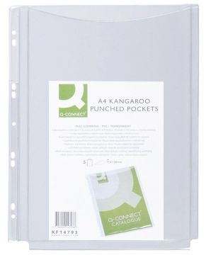 Catalogue Punched Pockets, Q-CONNECT, PVC, A4, cristal, 150 micron, 5pcs
