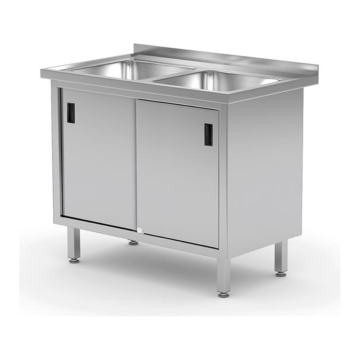 A table with two sinks and a cabinet with sliding doors, measuring 1000 x 600 x 850 mm