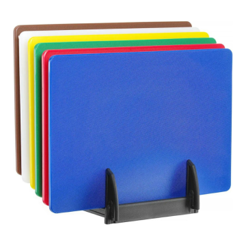 Set of 6 HACCP cutting boards with stand, 6 pcs, 450x300x(H)10mm