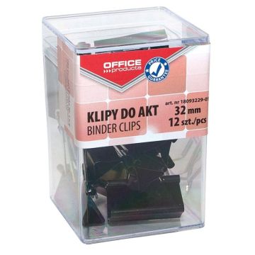 Clips for documents, OFFICE PRODUCTS, 32mm, 12 pcs, in a box, black