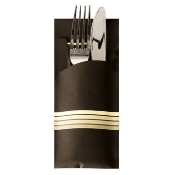 Cutlery pocket, 20 x 8.5 cm, pack of 520 pcs, Stripes" colour black/cream"