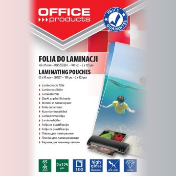Folia do laminowania OFFICE PRODUCTS, 65x95mm, 2x125mikr., błyszcząca, 100szt., transparentna