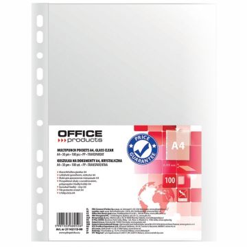 Koszulki na dokumenty OFFICE PRODUCTS, PP, A4, krystal, 30mikr., 100szt.