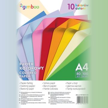 Coloured paper, GIMBOO, A4, 100 sheets, 80 gsm, 10 neon colours