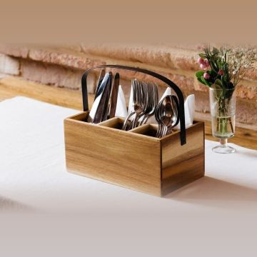 Acacia - cutlery and napkin case 4 compartments, with handle, 26x15x(h)11,7cm, 1pc. (8)