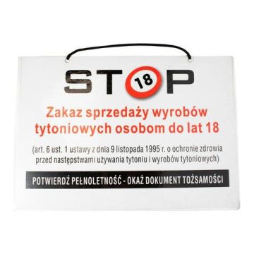 Tablica lamin. inf. A4 ZAKAZ SPRZEDAŻY W YROBÓW TYTONIOWYCH