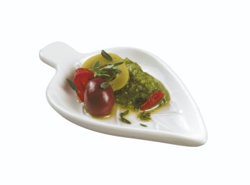 Finger food porcelana talerzyk liść 96x61mm biały, op.12szt. (k/12)