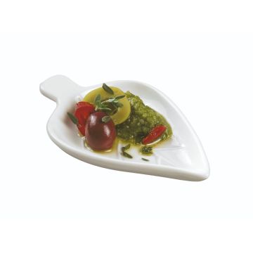 Finger food porcelana talerzyk liść 96x61mm biały, op.12szt. (k/12)
