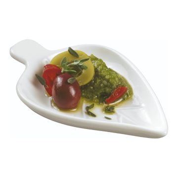 Finger food porcelana talerzyk liść 96x61mm biały, op.12szt. (k/12)
