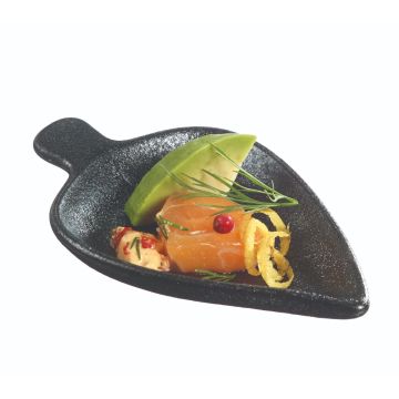 Finger food porcelana talerzyk liść 96x60mm czarny, op.12pcs. (k/12)