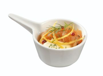 Finger food porcelana pucharek okrągły z uchwytem 93x56mm biały, op.12szt. (k/12)