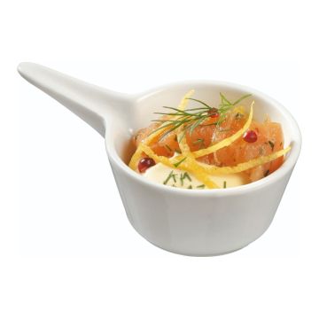 Finger food porcelana pucharek okrągły z uchwytem 93x56mm biały, op.12szt. (k/12)